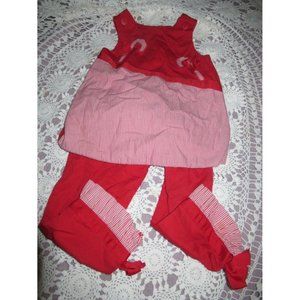 euc unknown brand red Christmas candy cane reversible top pant set girl 2T